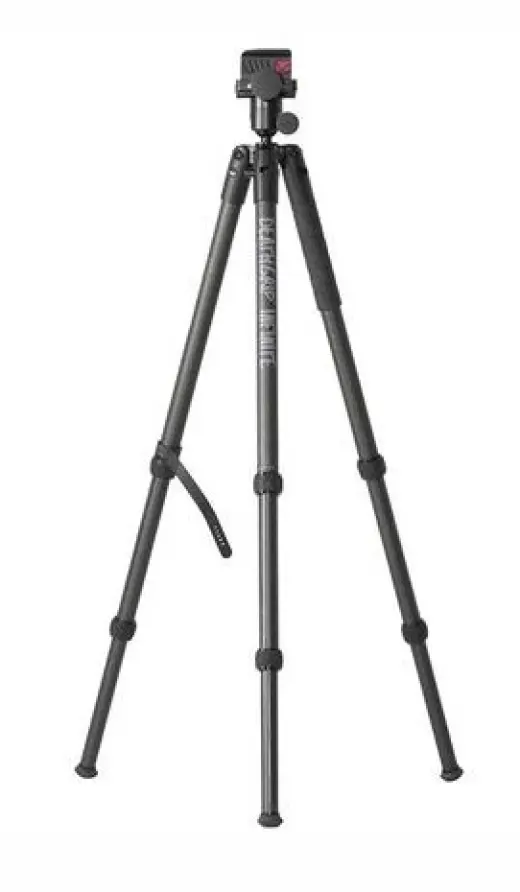 Multifunkční odlehčená střelecká trojnožka DeathGrip Infinite, vyrobená z uhlíkových vláken Carbon Fiber a využívající systém uchycení Arca-Swiss®. Součástí je polstrované pouzdro.